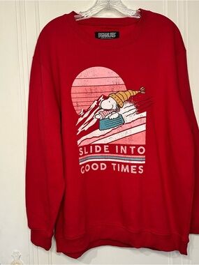 Peanuts Red Crewneck Sweater with Snoopy Graphic